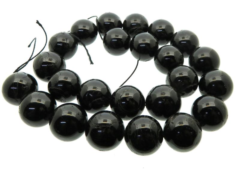 15 inch 16mm Round Black Tourmaline Bead String