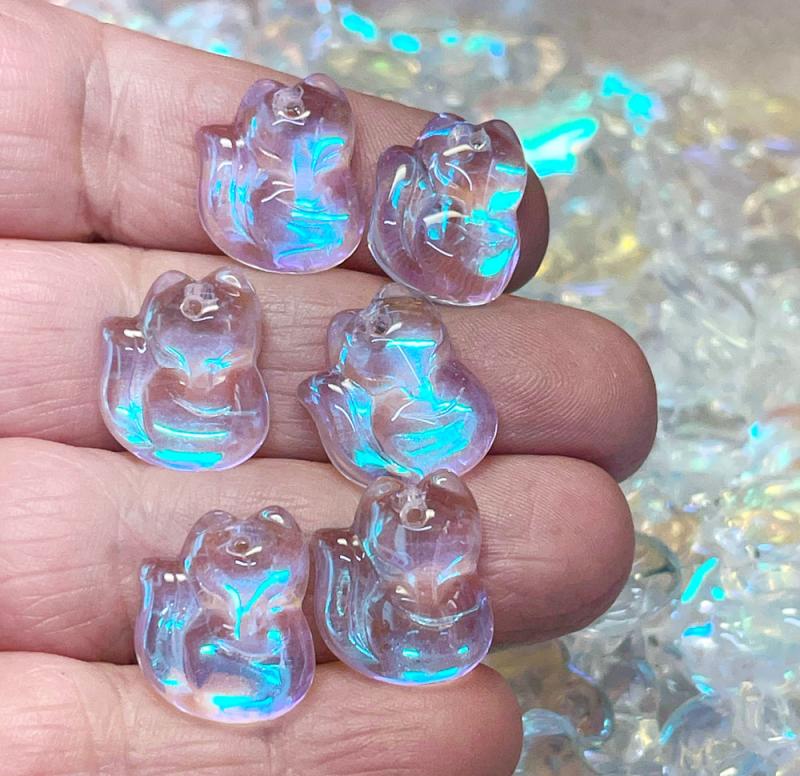 6x Multi Coloured 18mm Glass Fox Beads