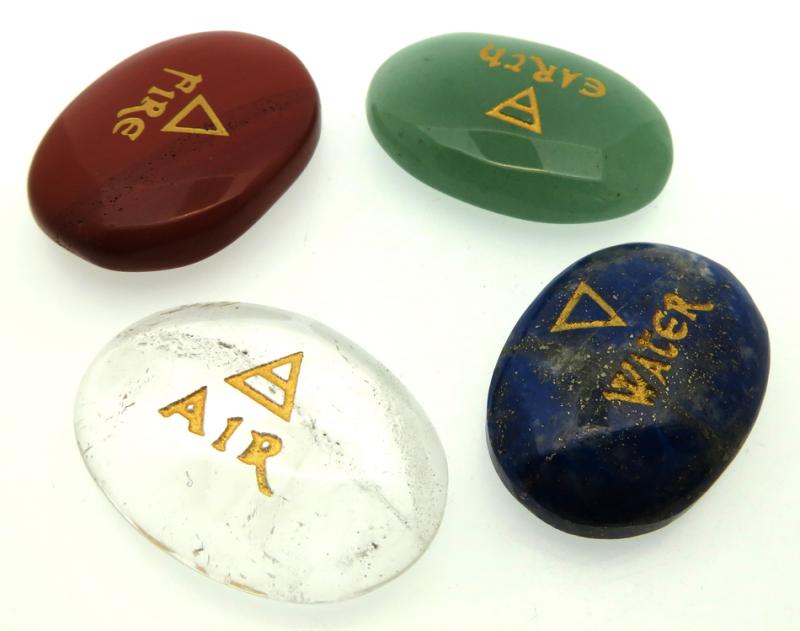 Carved Oval Gemstone Earth Air Fire Water Cabochon Set