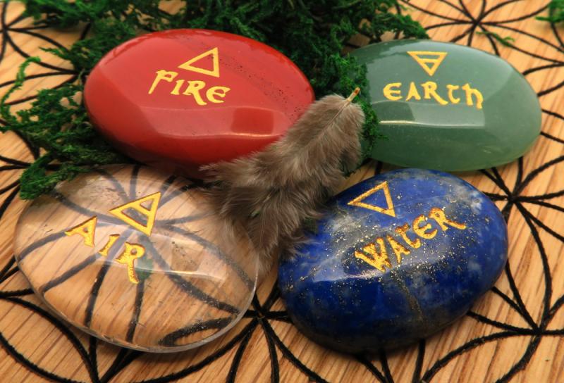 Carved Oval Gemstone Earth Air Fire Water Cabochon Set
