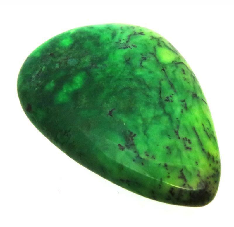 Teardrop 34x23mm Green Coloured Dendritic Opal Cabochon 30