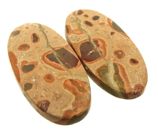 Oval 29x14mm Leopardite Jasper Cabochon Pair 21