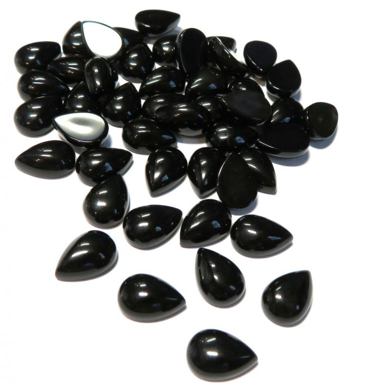Single Teardrop 10mm Long Black Agate Cabochon