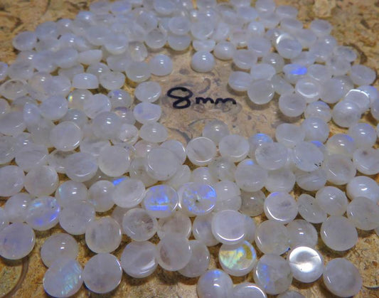 Single Round 8x8mm Rainbow Moonstone Cabochon