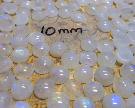Single Round 10x10mm Rainbow Moonstone Cabochon