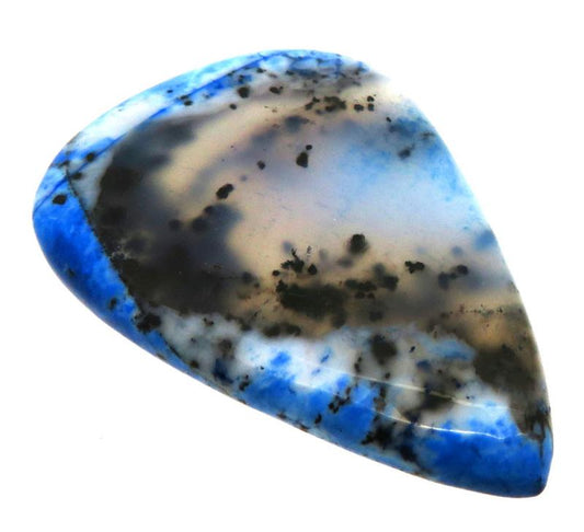 Teardrop 41x28mm Blue Coloured Dendritic Opal Cabochon 44