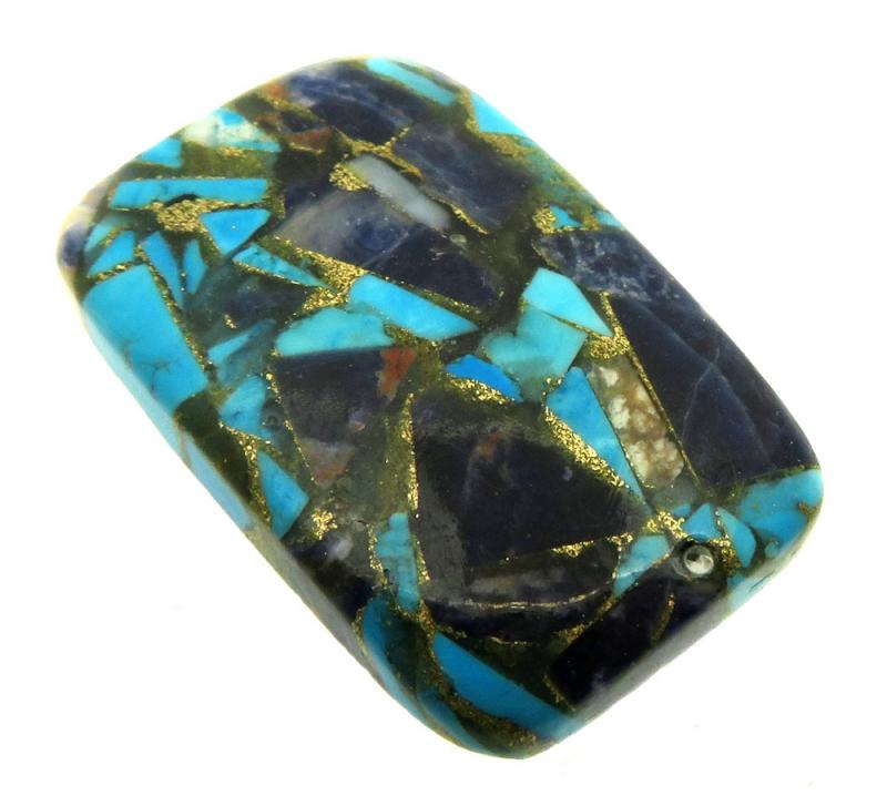 Rectangle 32x20mm Mohave Turquoise with Sodalite Cabochon 08
