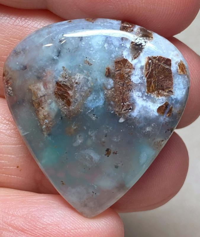 Teardrop 31x29mm Blue Green Chalcedony Cabochon 18