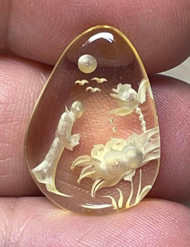 Teardrop 23x16mm Carved Monk Amber Cabochon 05