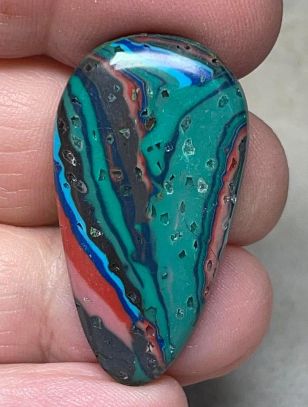Teardrop 36x20mm Rainbow Calsilica Cabochon 33