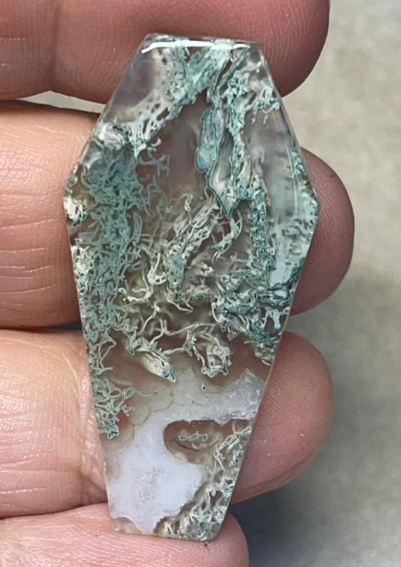 Coffin 43x22mm Lichen in Quartz Cabochon 34
