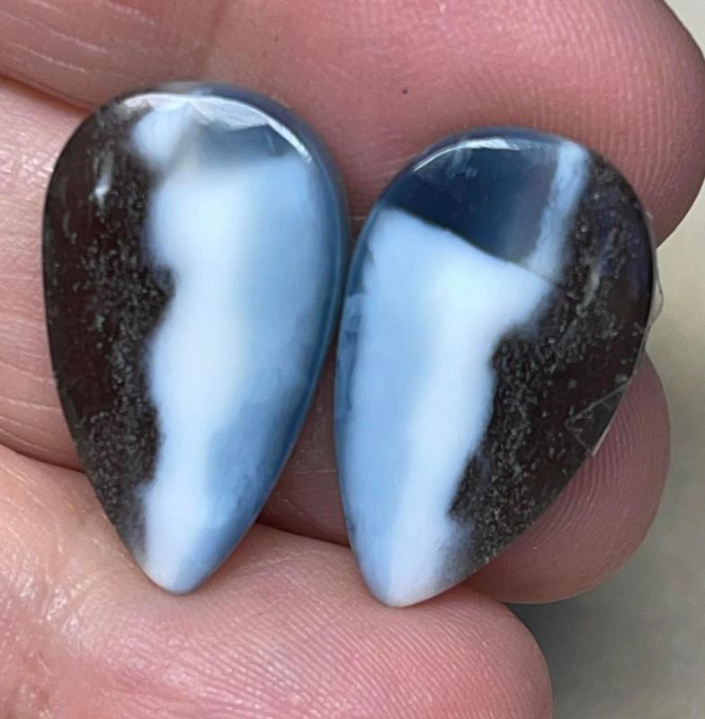 Teardrop 23x13mm Blue Opal Cabochon Pair 27