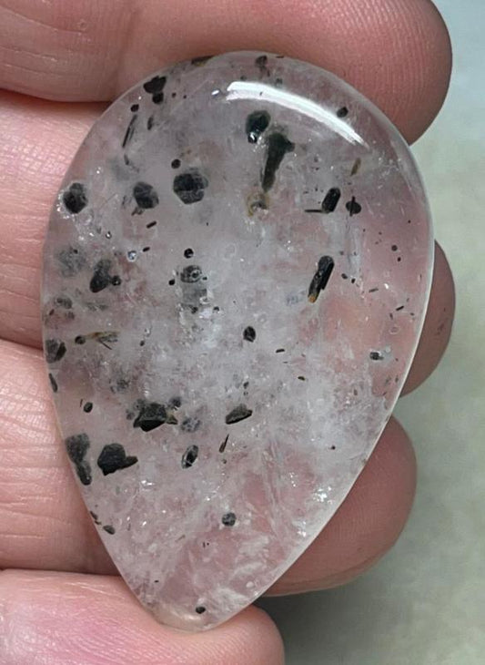 Teardrop 42x27mm Tibetan Black Spot Quartz Cabochon 05