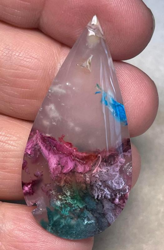 Teardrop 48x23mm Rainbow Plume Agate Cabochon 27