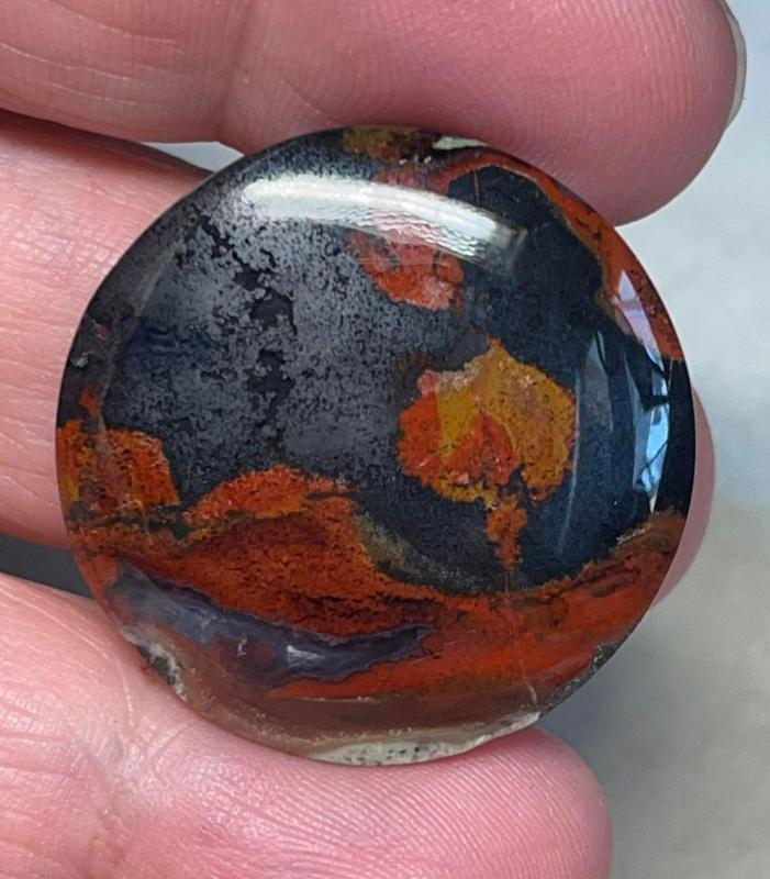 Round 30x30mm Plume Agate in Marcasite Cabochon 01