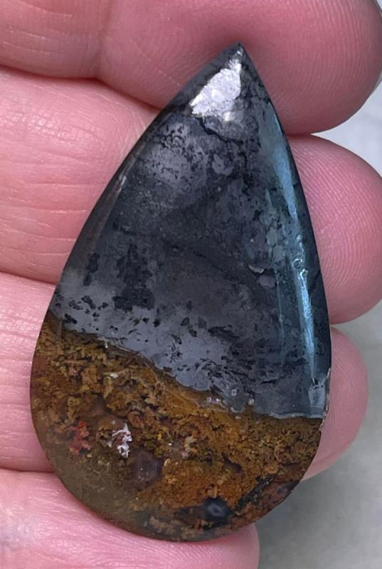 Teardrop 43x25mm Plume Agate in Marcasite Cabochon 02