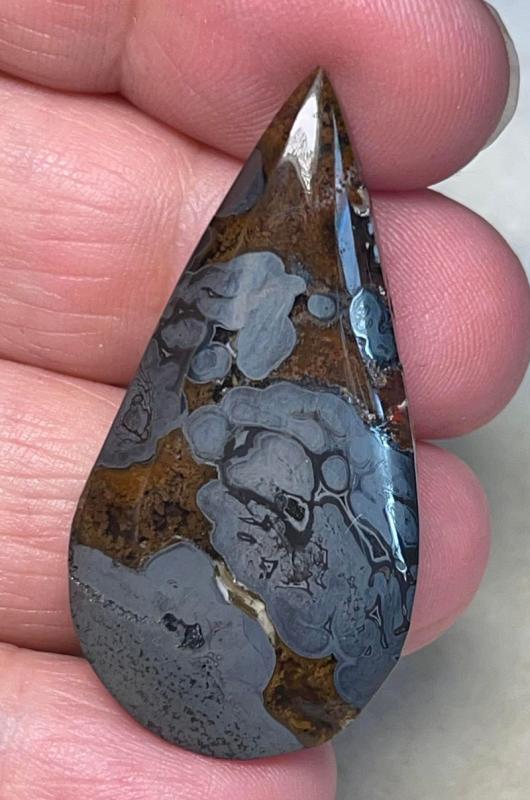 Teardrop 43x22mm Plume Agate in Marcasite Cabochon 03