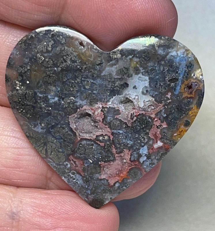 Heart 37x40mm Plume Agate in Marcasite Cabochon 04
