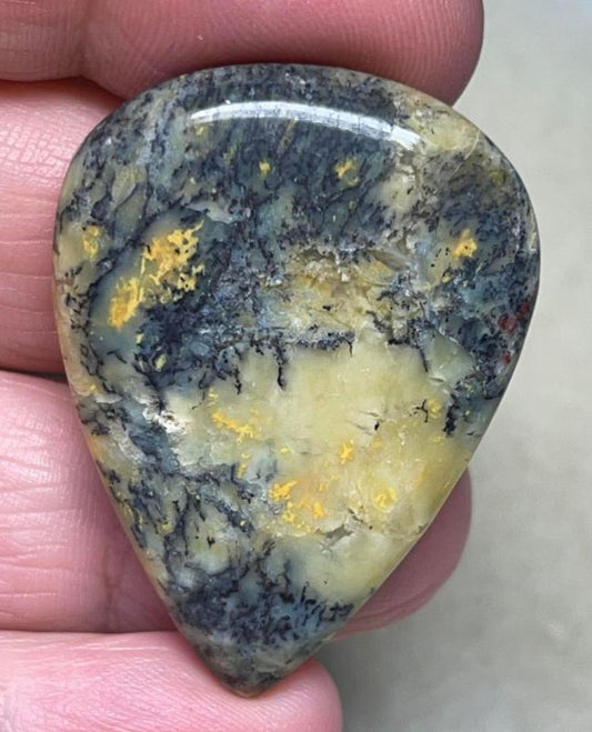 Teardrop 39x29mm Natural Honey Dendritic Opal Cabochon 01