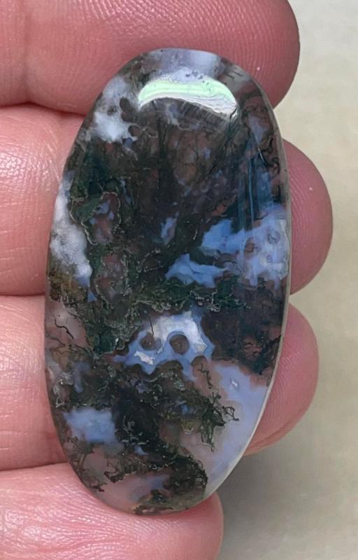 Oval 41x21mm Green Moss Agate Cabochon 76