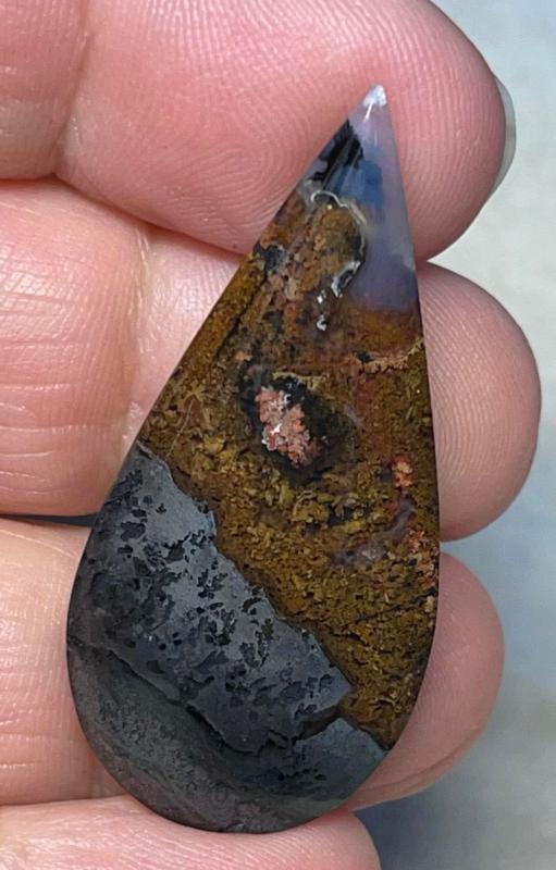 Teardrop 42x20mm Plume Agate in Marcasite Cabochon 06
