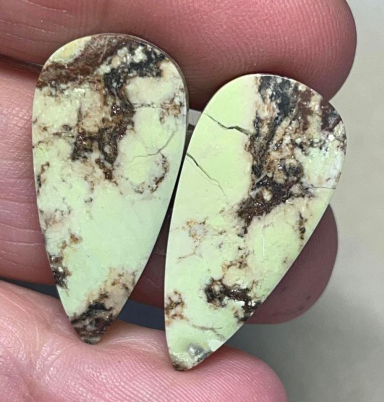 Teardrop 29x14mm Lemon Chrysoprase Cabochon Pair 04