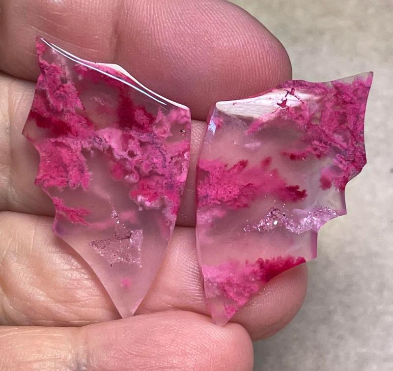 Wing 39x23mm Colour Enhanced Plume Agate Cabochon Pair 14