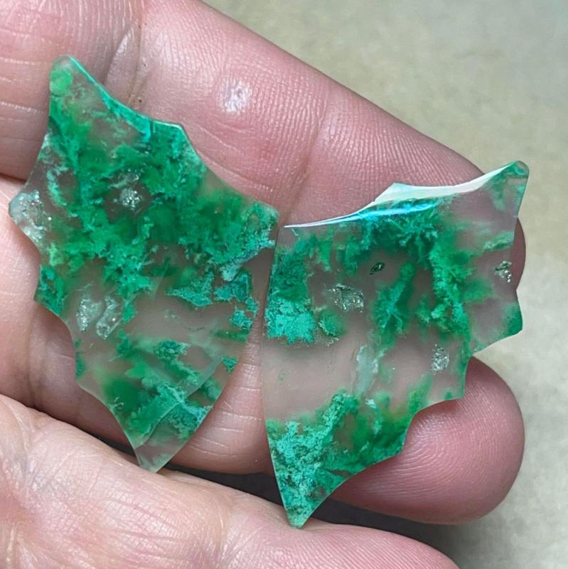 Wing 39x23mm Colour Enhanced Plume Agate Cabochon Pair 15