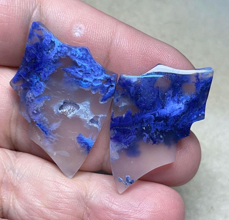 Wing 38x24mm Colour Enhanced Plume Agate Cabochon Pair 20
