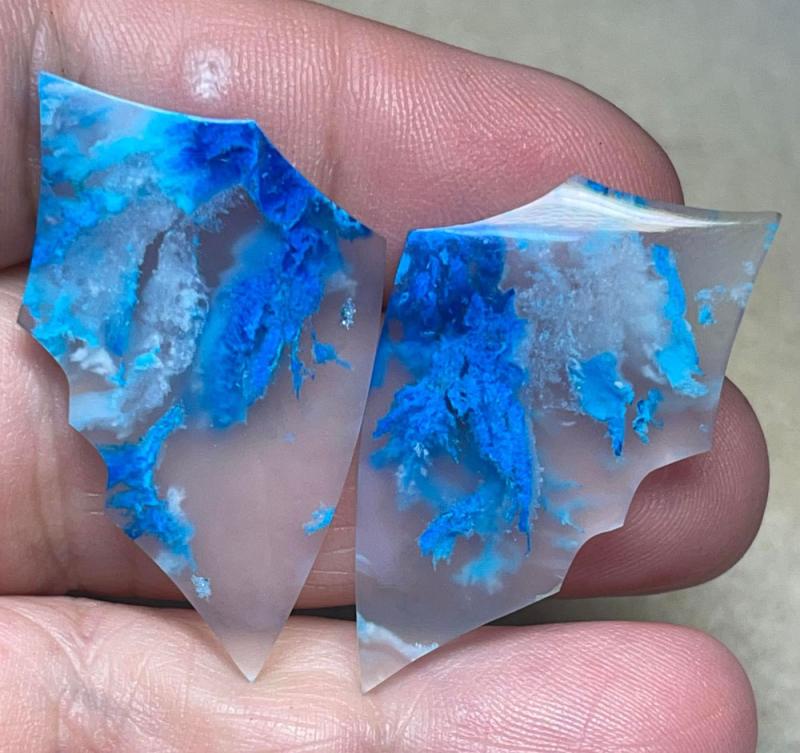 Wing 40x23mm Colour Enhanced Plume Agate Cabochon Pair 21