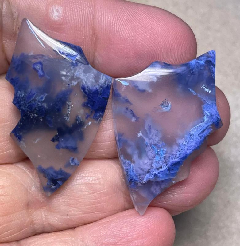 Wing 38x24mm Colour Enhanced Plume Agate Cabochon Pair 22