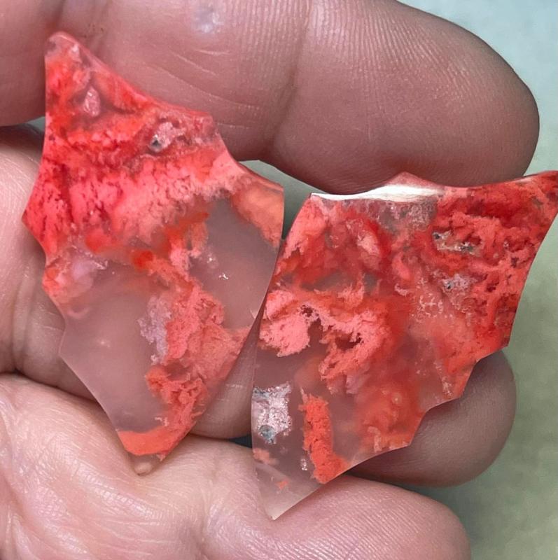 Wing 40x21mm Colour Enhanced Plume Agate Cabochon Pair 25