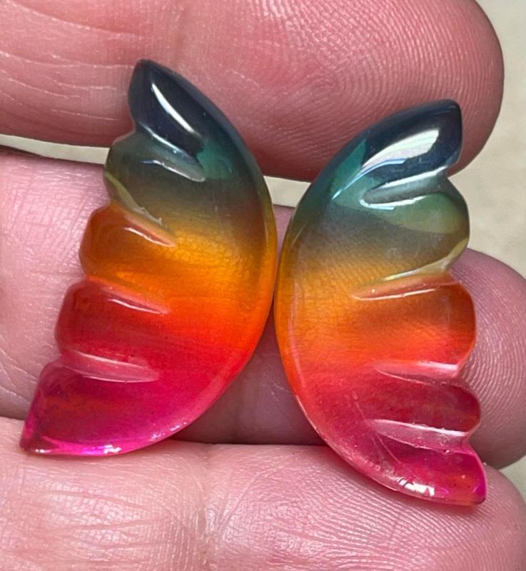 Wing 28x13mm Glass Cabochon Pair 02