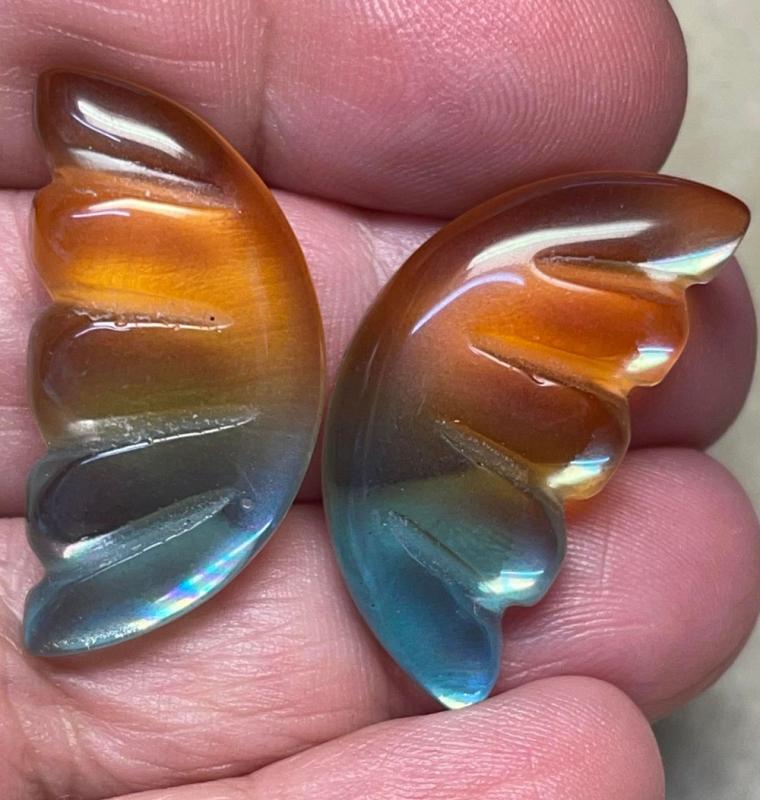 Wing 30x15mm Glass Cabochon Pair 14