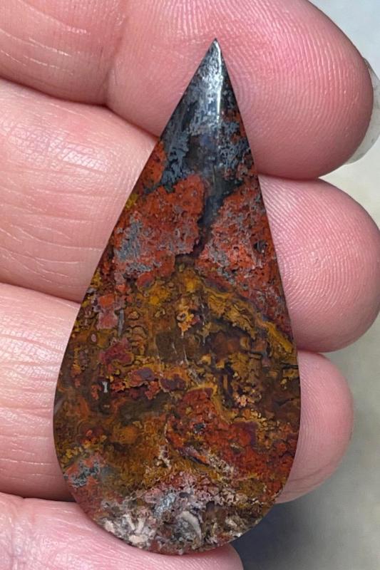 Teardrop 46x22mm Plume Agate in Marcasite Cabochon 07