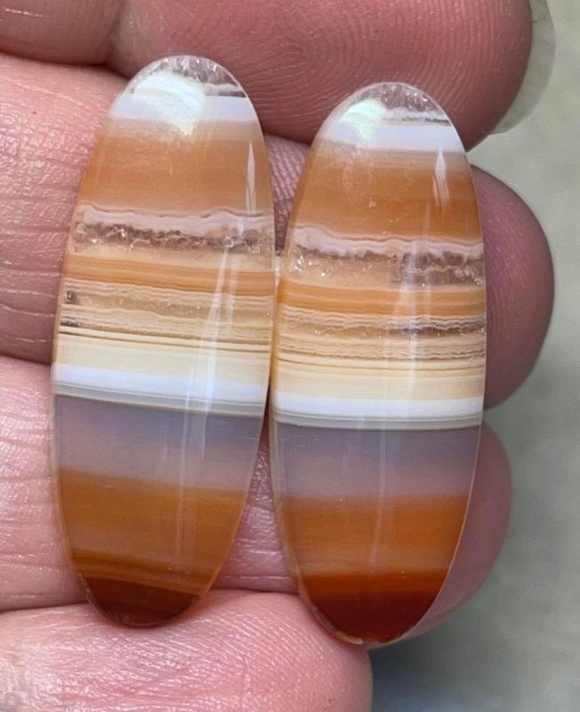 Oval 32x12mm Banded Carnelian Cabochon Pair 02