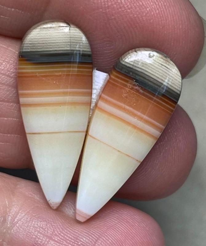 Teardrop 26x10mm Banded Carnelian Cabochon Pair 05
