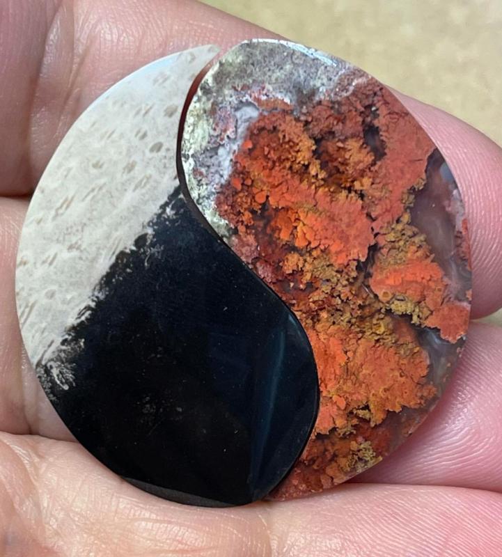 Yin Yang 35x21mm Palm Root and Plume Agate Cabochon Pair 05