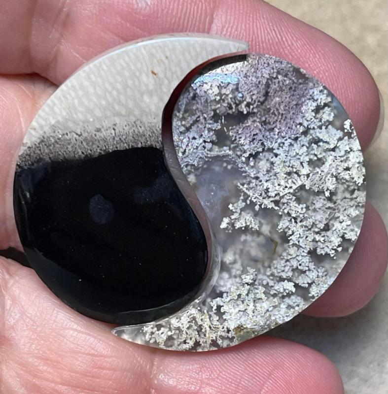 Yin Yang 36x23mm Palm Root and Plume Agate Cabochon Pair 06