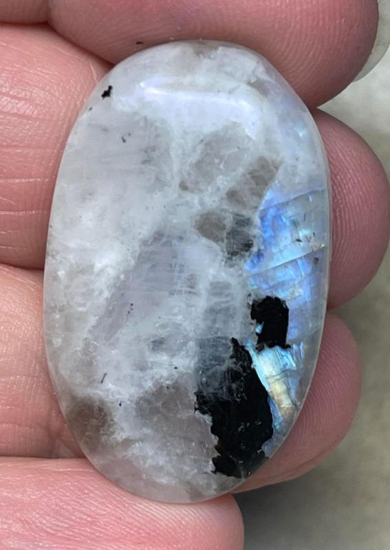 Oval 34x21mm Rainbow Moonstone with Tourmaline Cabochon 19