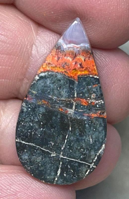Teardrop 31x17mm Orange Seam Agate Cabochon 32