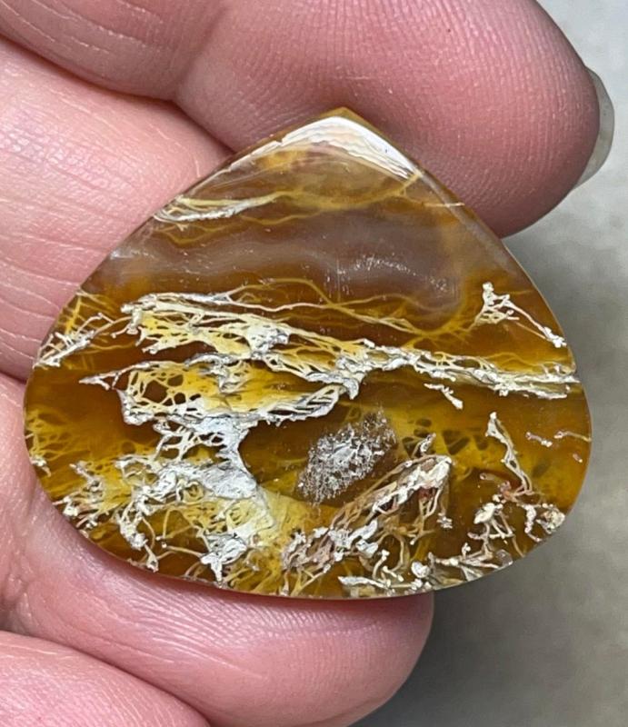 Teardrop 28x32mm Natural Lichen Moss Agate Cabochon 29