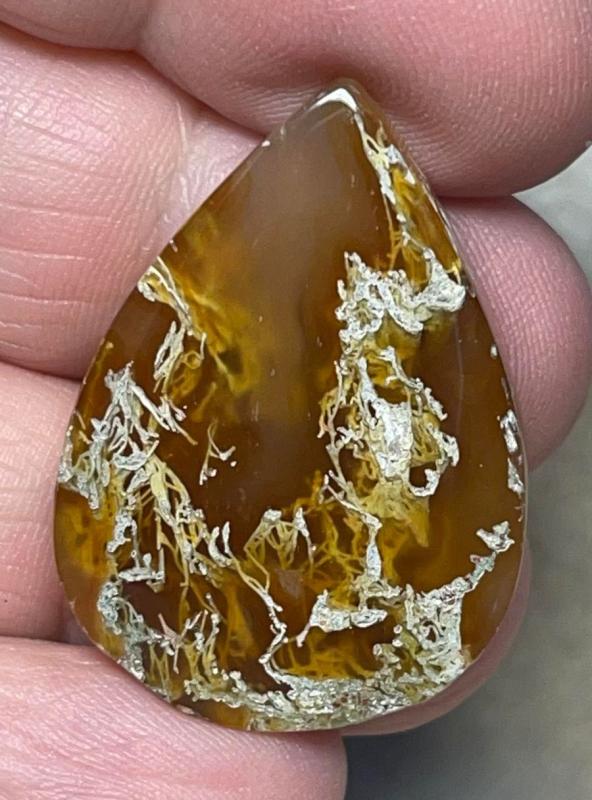 Teardrop 33x24mm Natural Lichen Moss Agate Cabochon 31