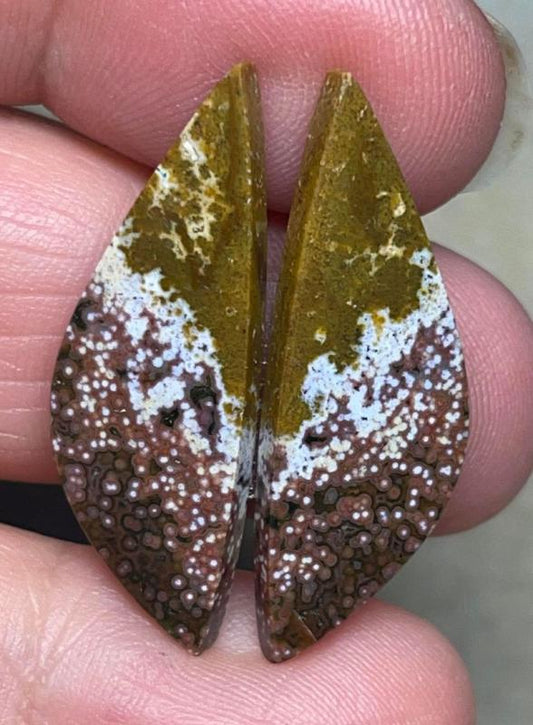 Freeform 31x10mm Ocean Jasper Cabochon Pair 02
