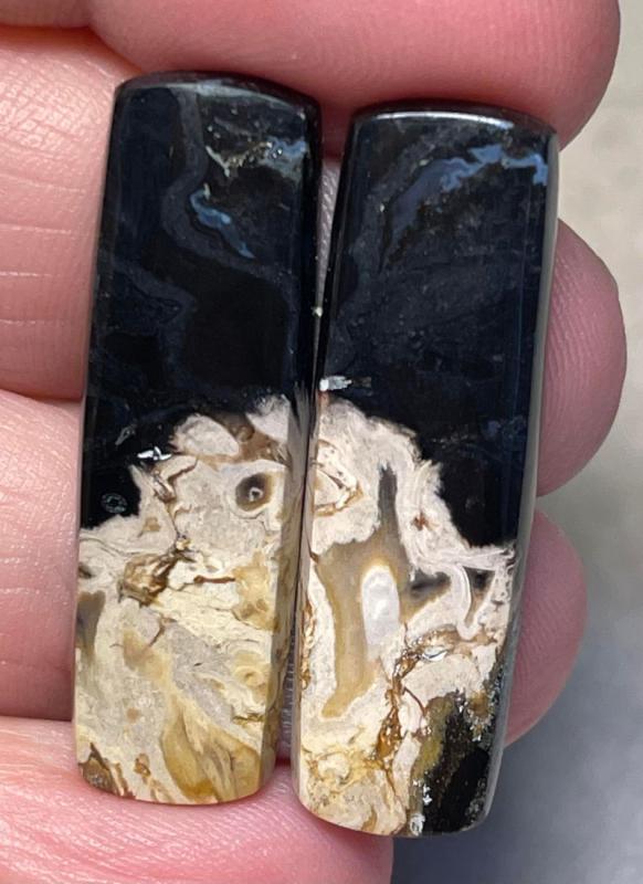 Rectangle 35x10mm Indonesian Palm Root Cabochon Pair 33