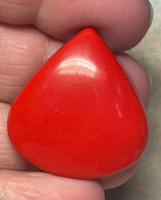Teardrop 32x30mm Red Coral Cabochon 12