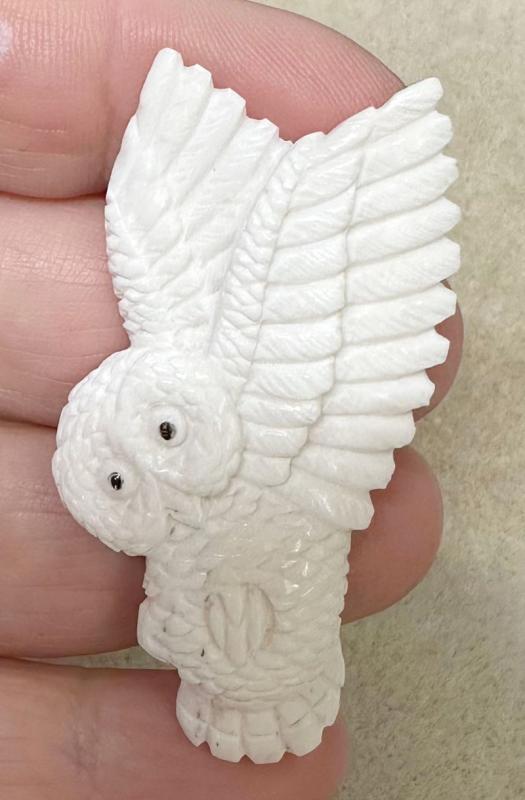 Single Freeform 56x26mm Carved Bone Owl Cabochon