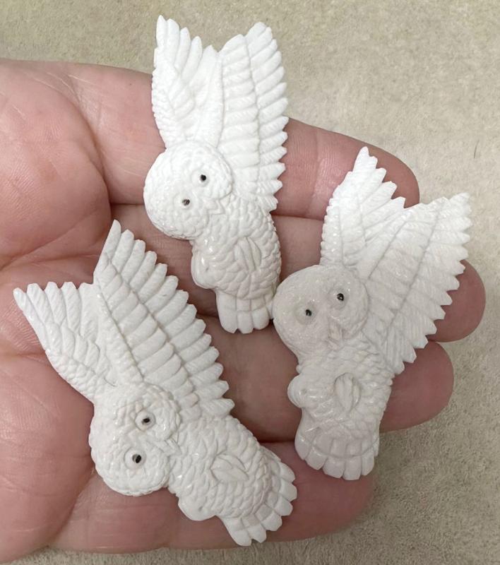 Single Freeform 56x26mm Carved Bone Owl Cabochon