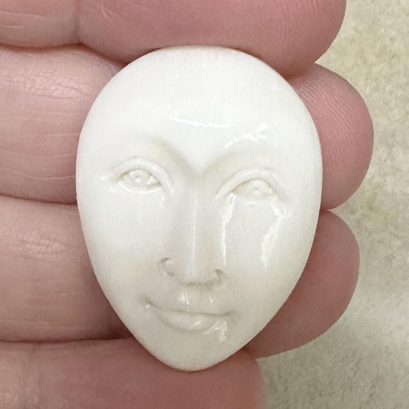 Single Teardrop 30x23mm Carved Bone Face Cabochon