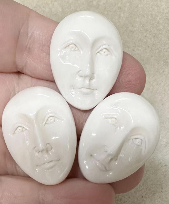 Single Teardrop 30x23mm Carved Bone Face Cabochon